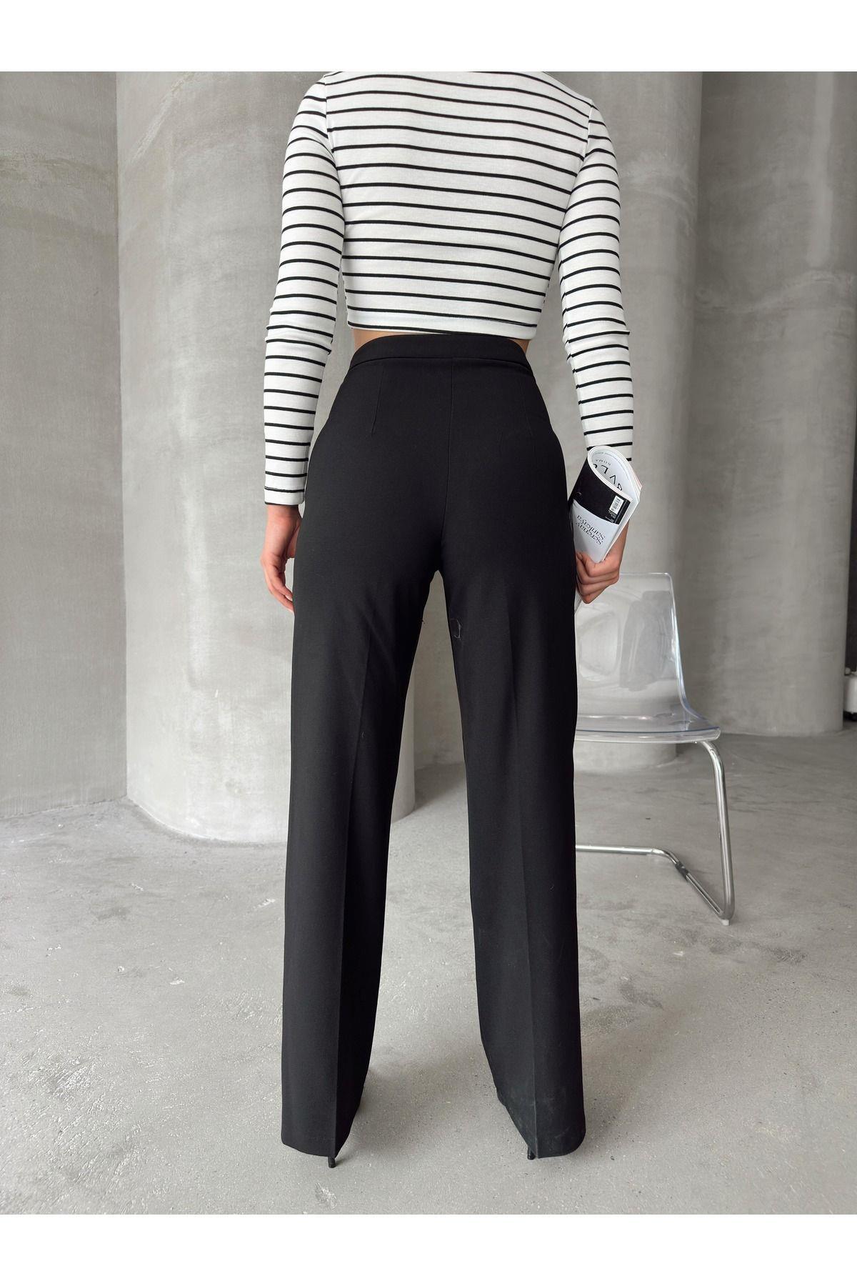 Wide Leg Poly-Viscose Trousers