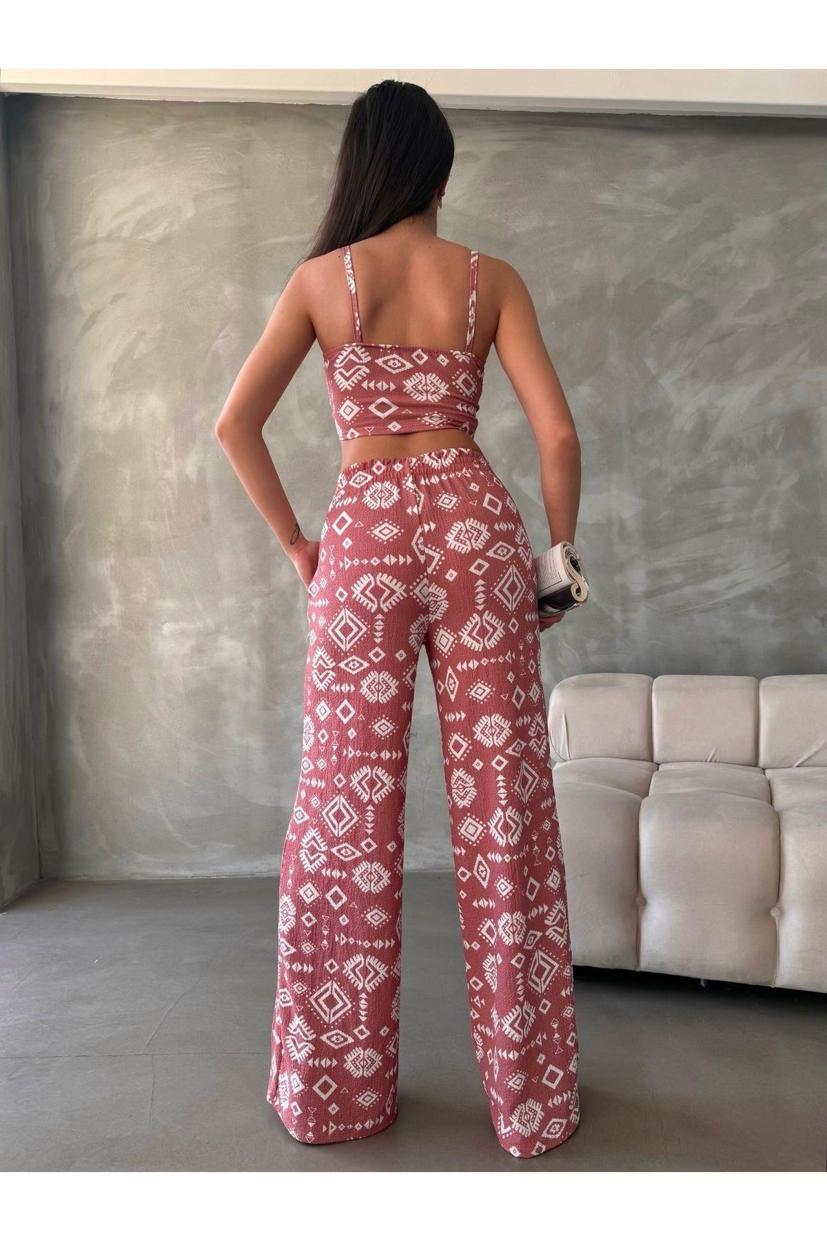 Crinkle Fabric Kimono Three-Piece Set
