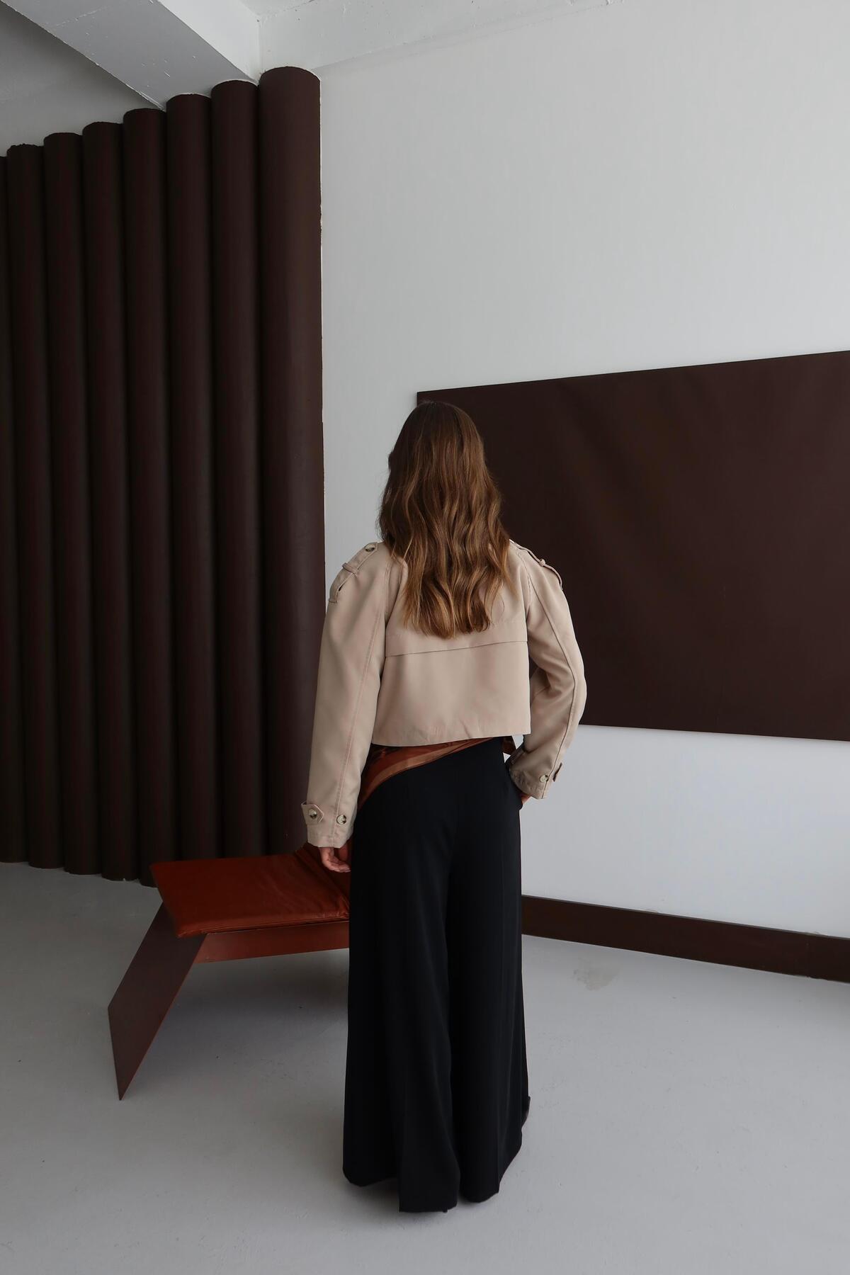 Short Double-Breasted Crop Trench Coat