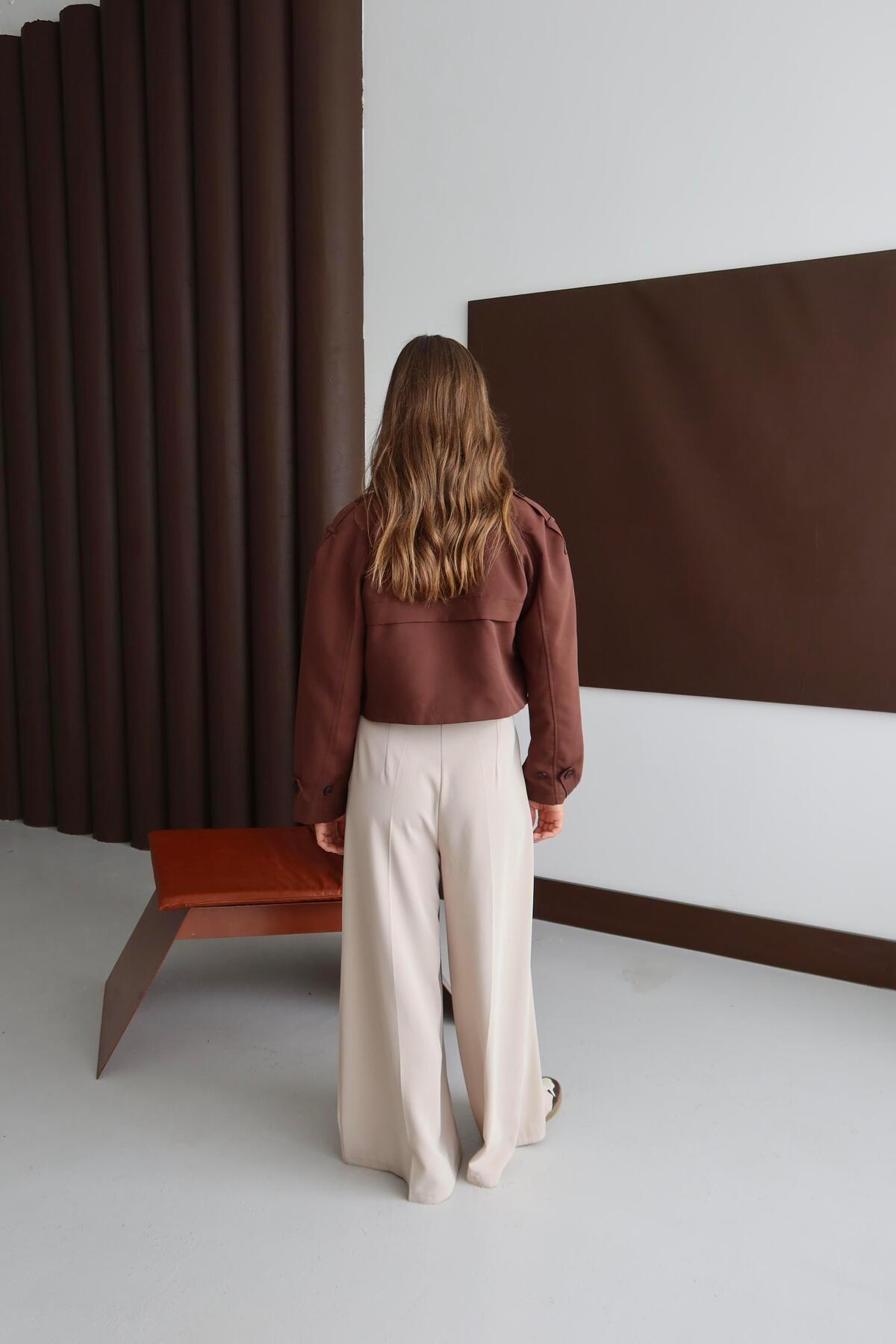 Short Double-Breasted Crop Trench Coat