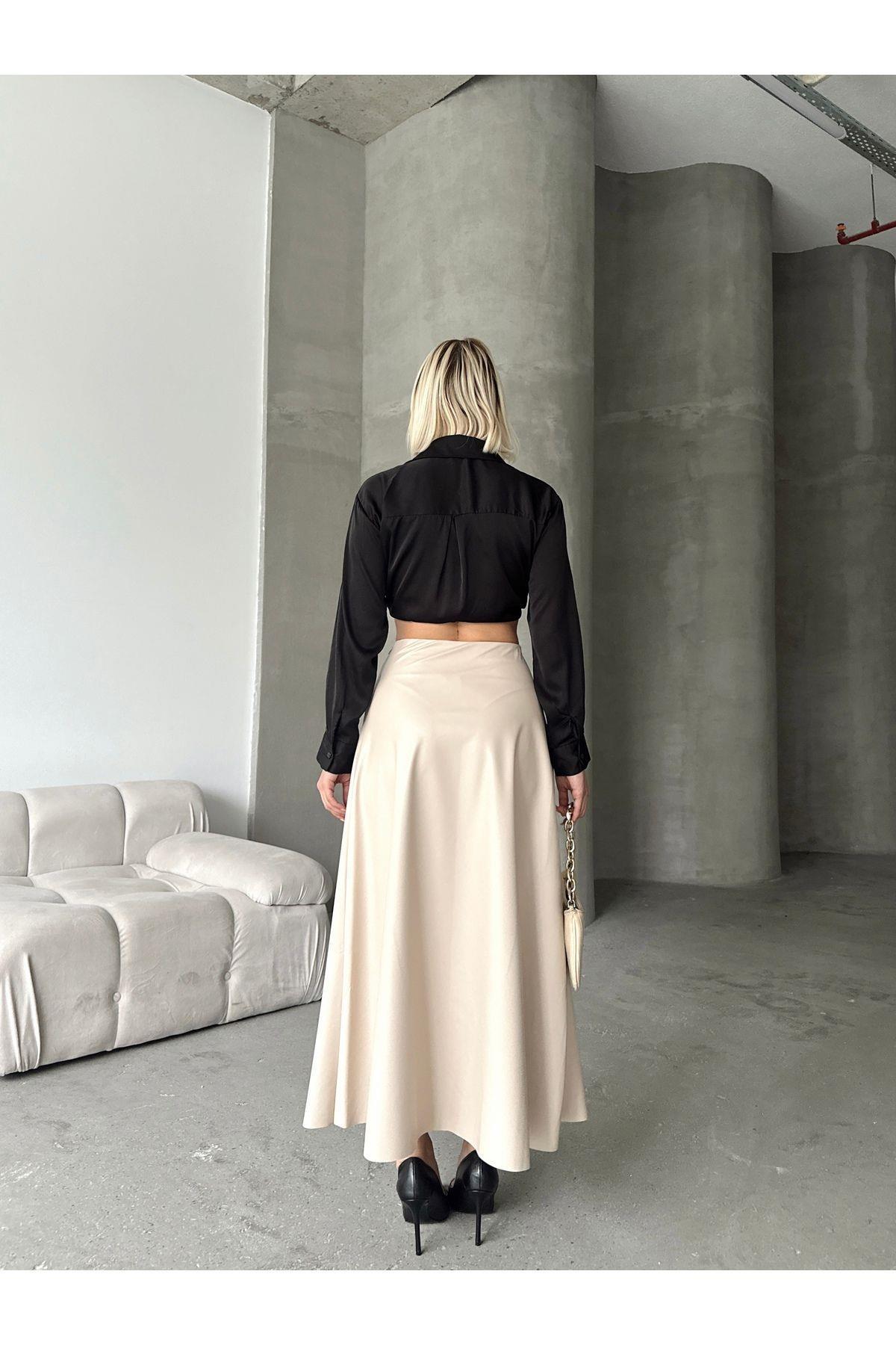 Flared Leather Maxi Skirt
