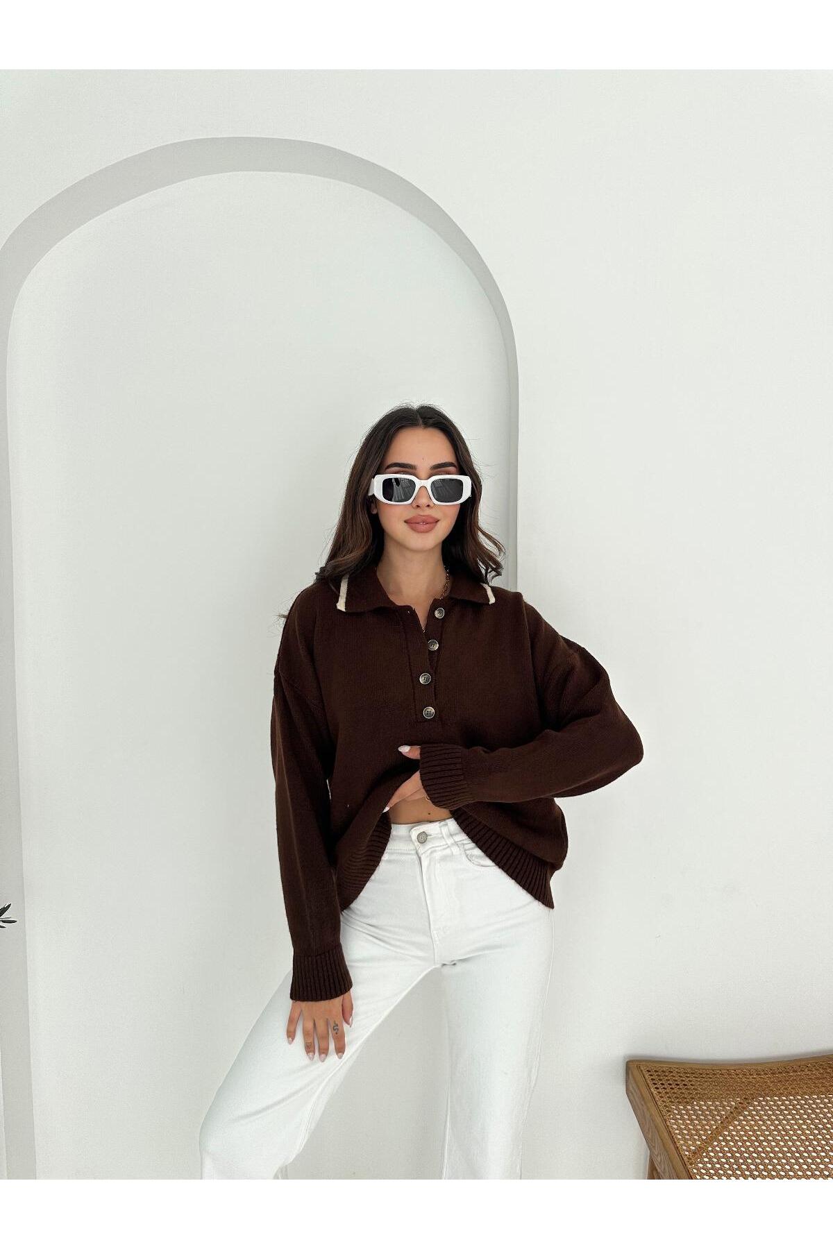 Soft Touch Buttoned Polo Neck Knit Sweater