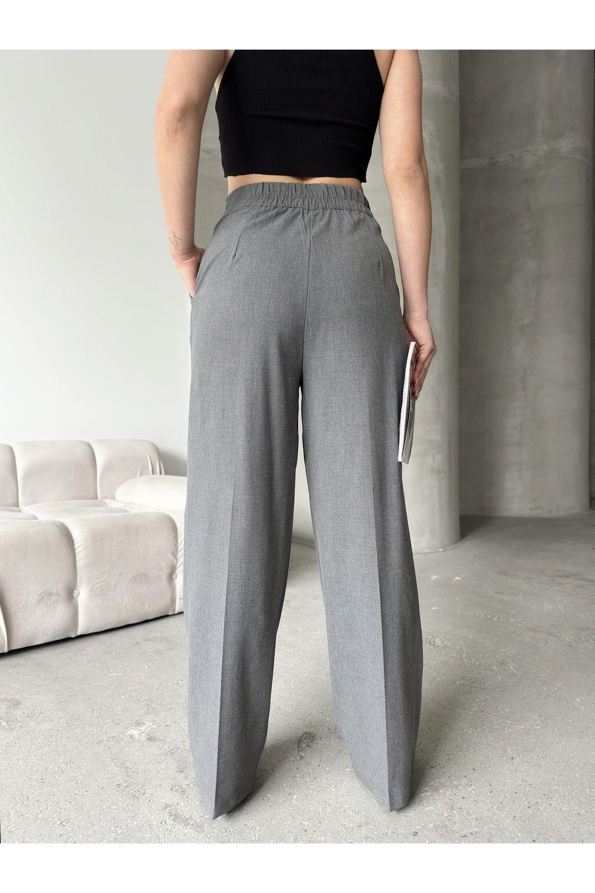 Asymmetric Belt Wide Leg Poly-Viscose Trousers