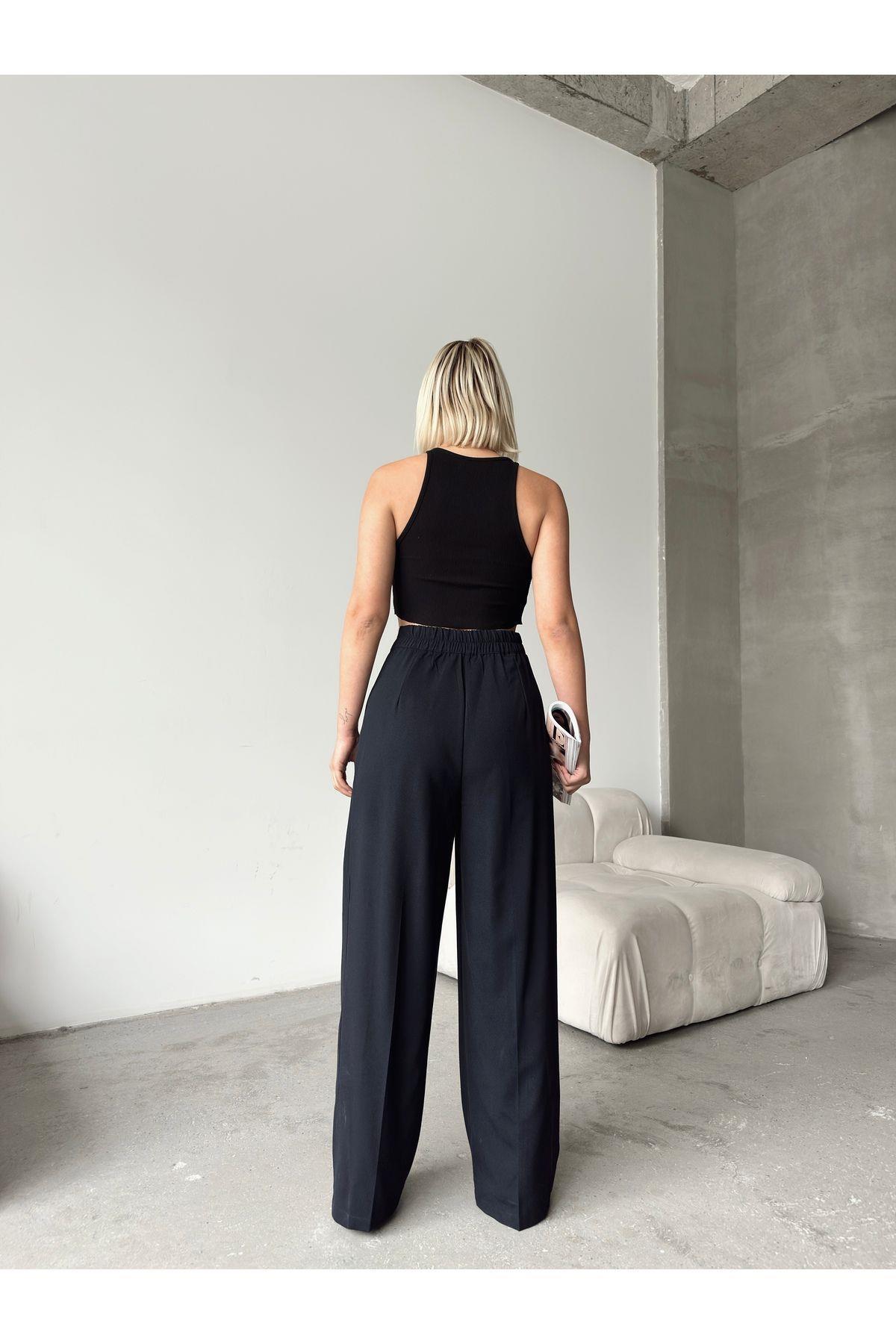 Asymmetric Belt Wide Leg Poly-Viscose Trousers
