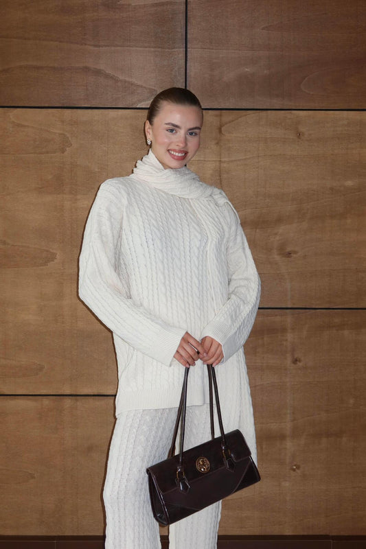 Cable Knit Oversize Sweater & Scarf Set