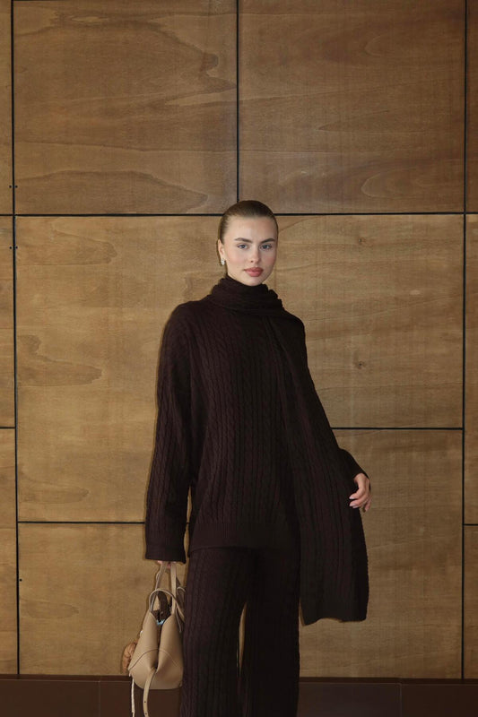 Cable Knit Oversize Sweater & Scarf Set