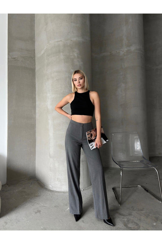 Wide Leg Poly-Viscose Trousers