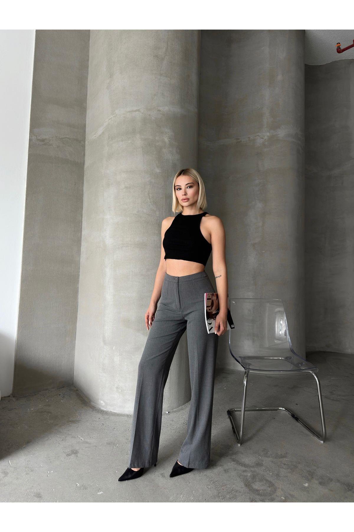Wide Leg Poly-Viscose Trousers