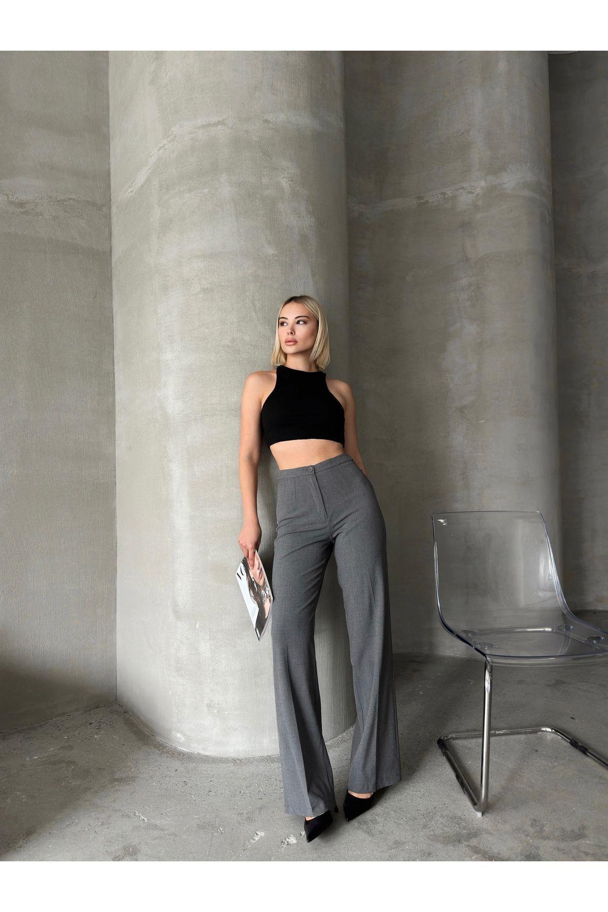 Wide Leg Poly-Viscose Trousers