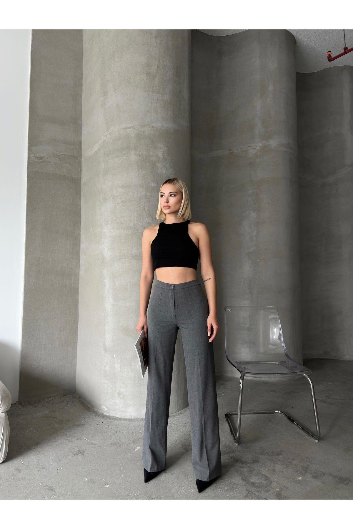 Wide Leg Poly-Viscose Trousers