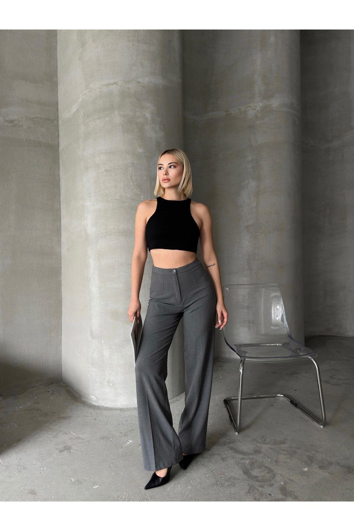 Wide Leg Poly-Viscose Trousers