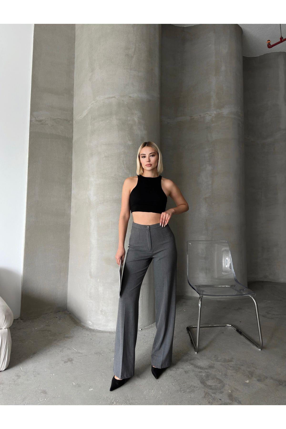 Wide Leg Poly-Viscose Trousers