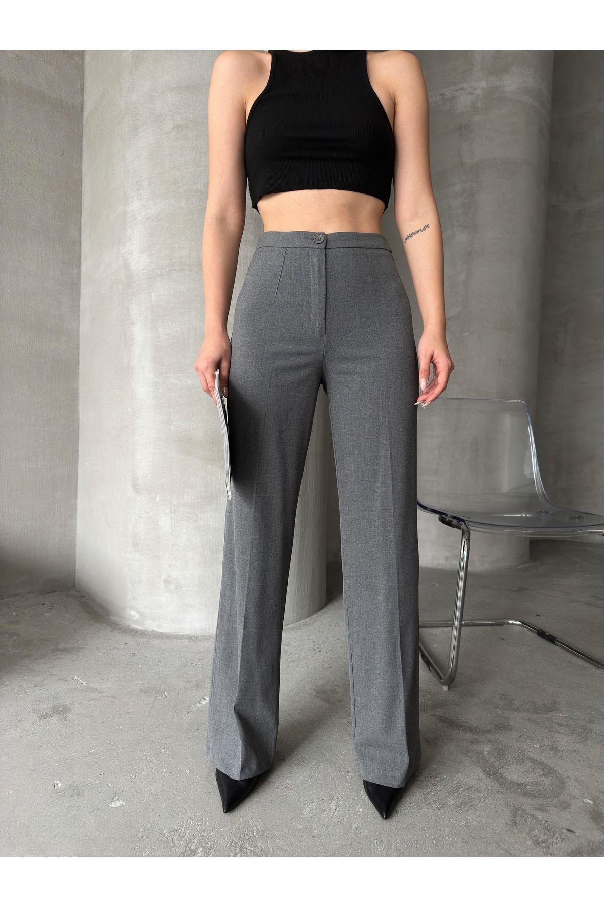Wide Leg Poly-Viscose Trousers