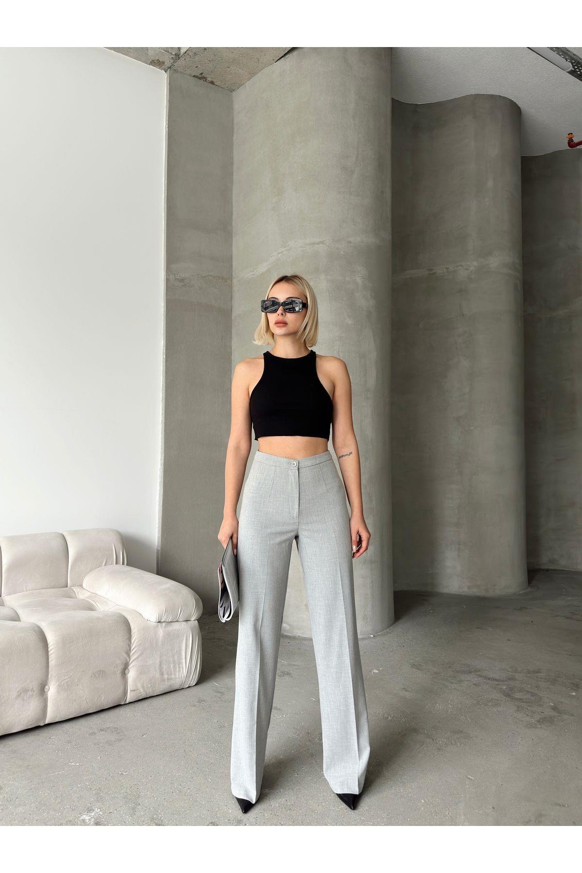 Wide Leg Poly-Viscose Trousers