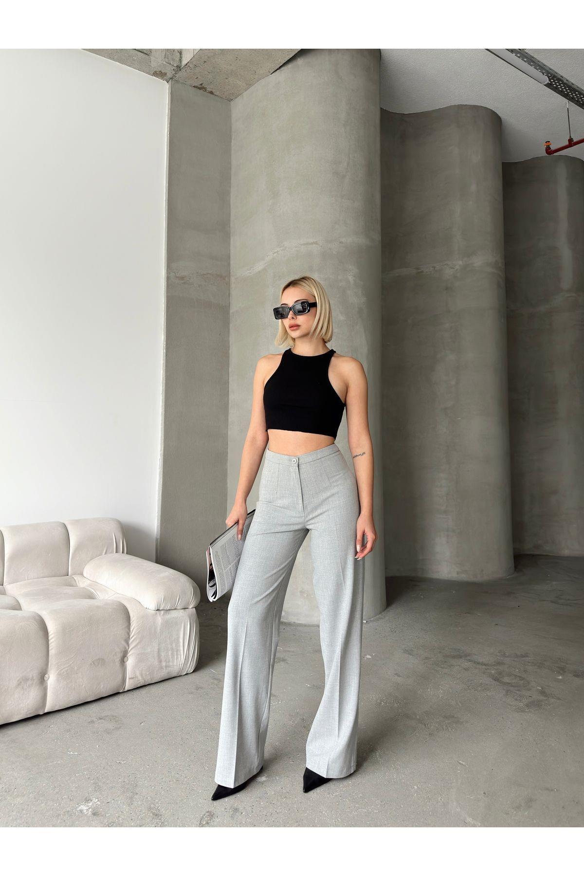 Wide Leg Poly-Viscose Trousers