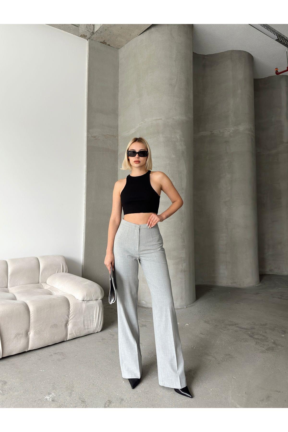 Wide Leg Poly-Viscose Trousers