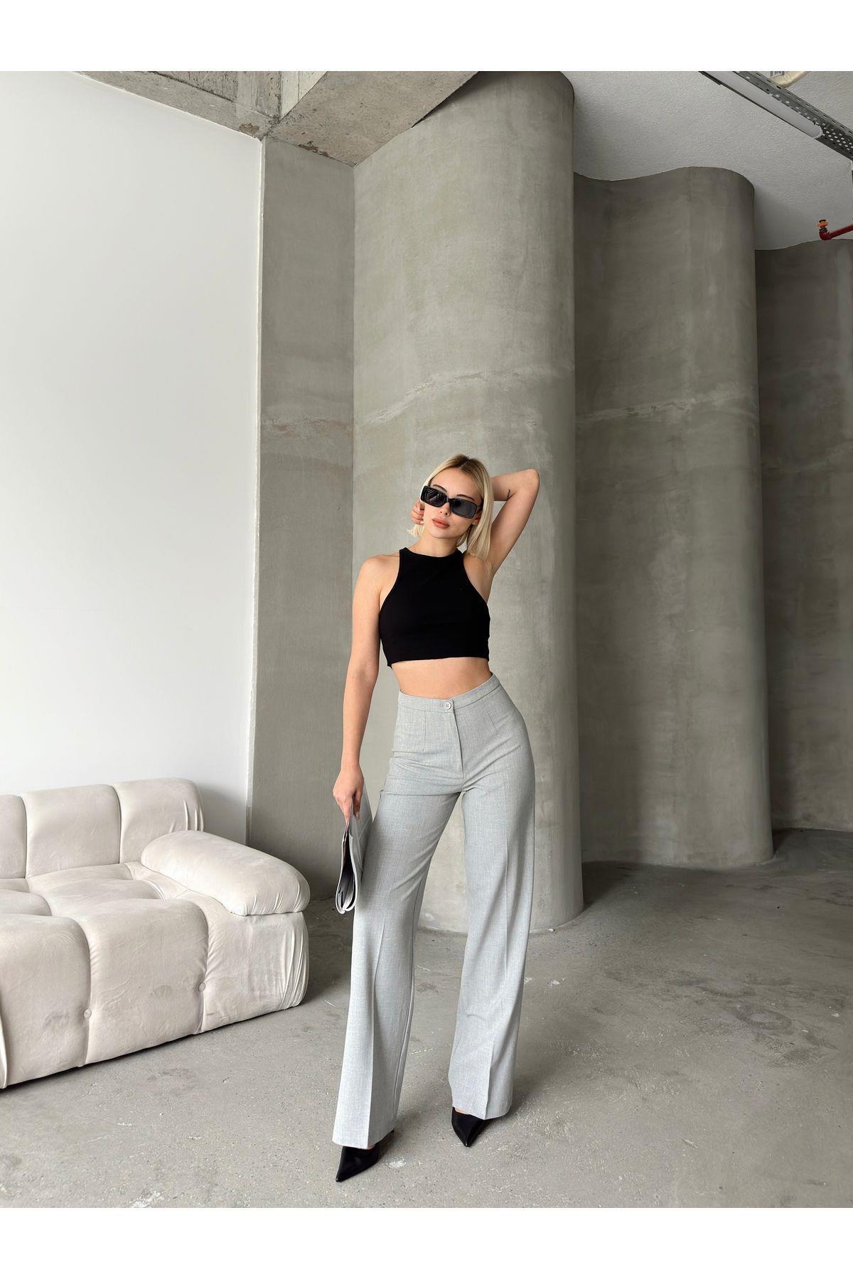 Wide Leg Poly-Viscose Trousers