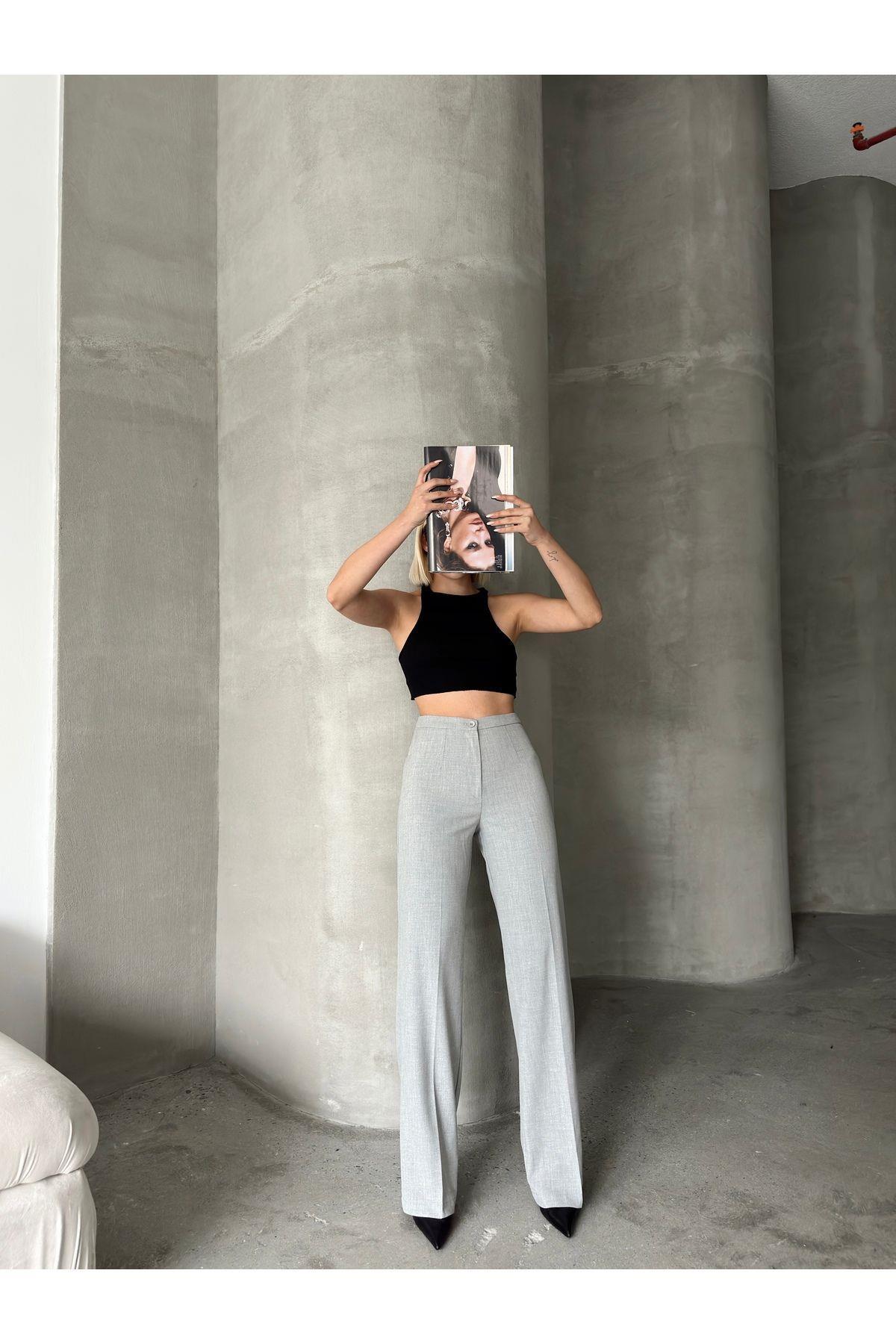 Wide Leg Poly-Viscose Trousers