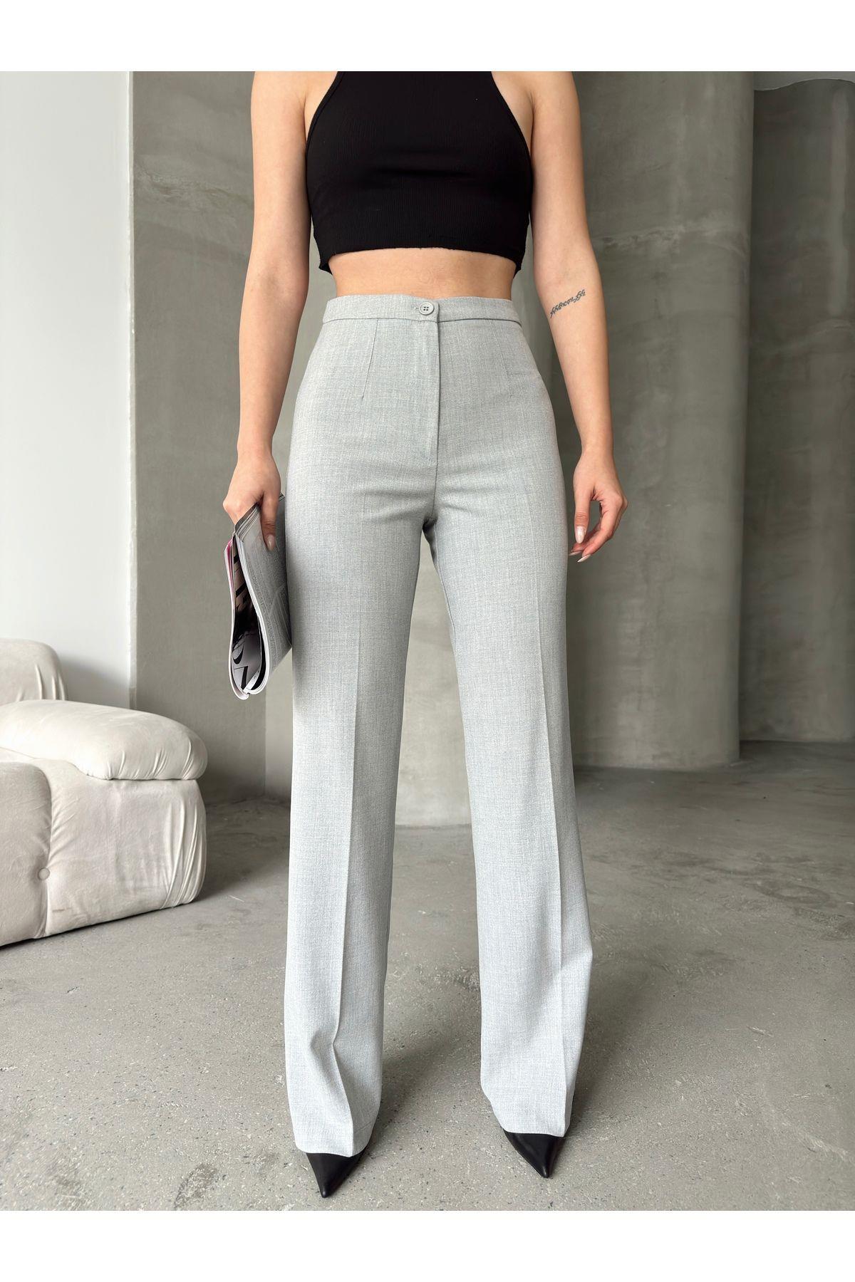 Wide Leg Poly-Viscose Trousers