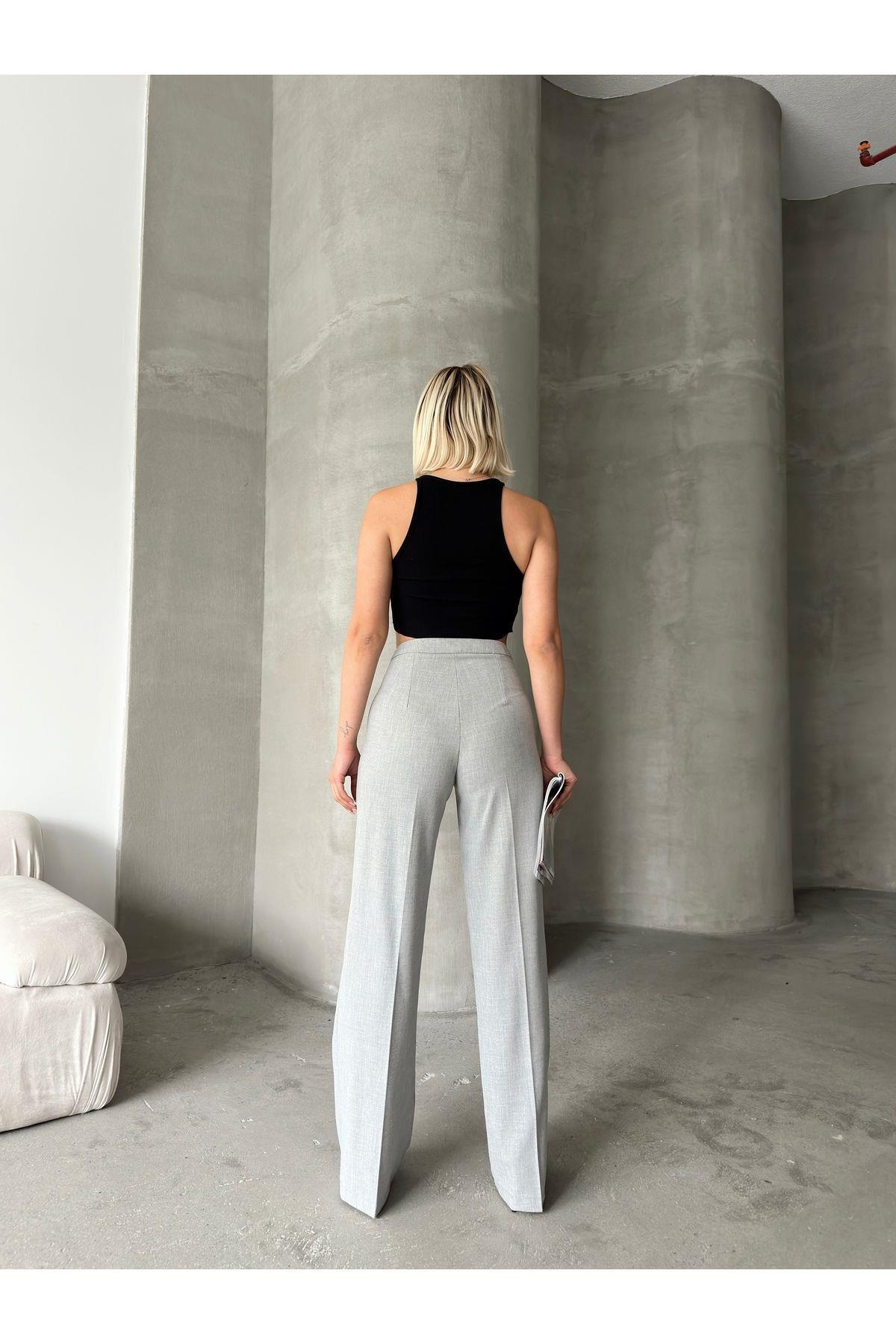 Wide Leg Poly-Viscose Trousers