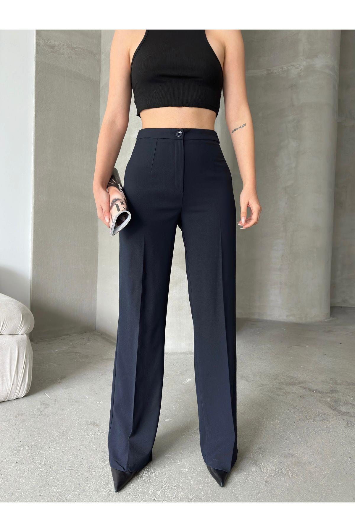 Wide Leg Poly-Viscose Trousers