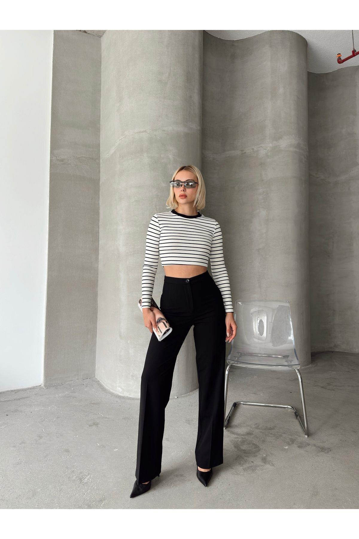Wide Leg Poly-Viscose Trousers