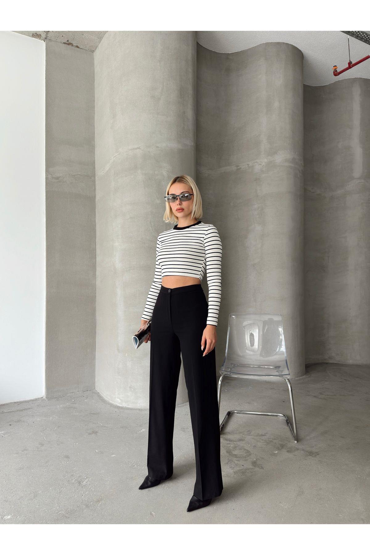 Wide Leg Poly-Viscose Trousers