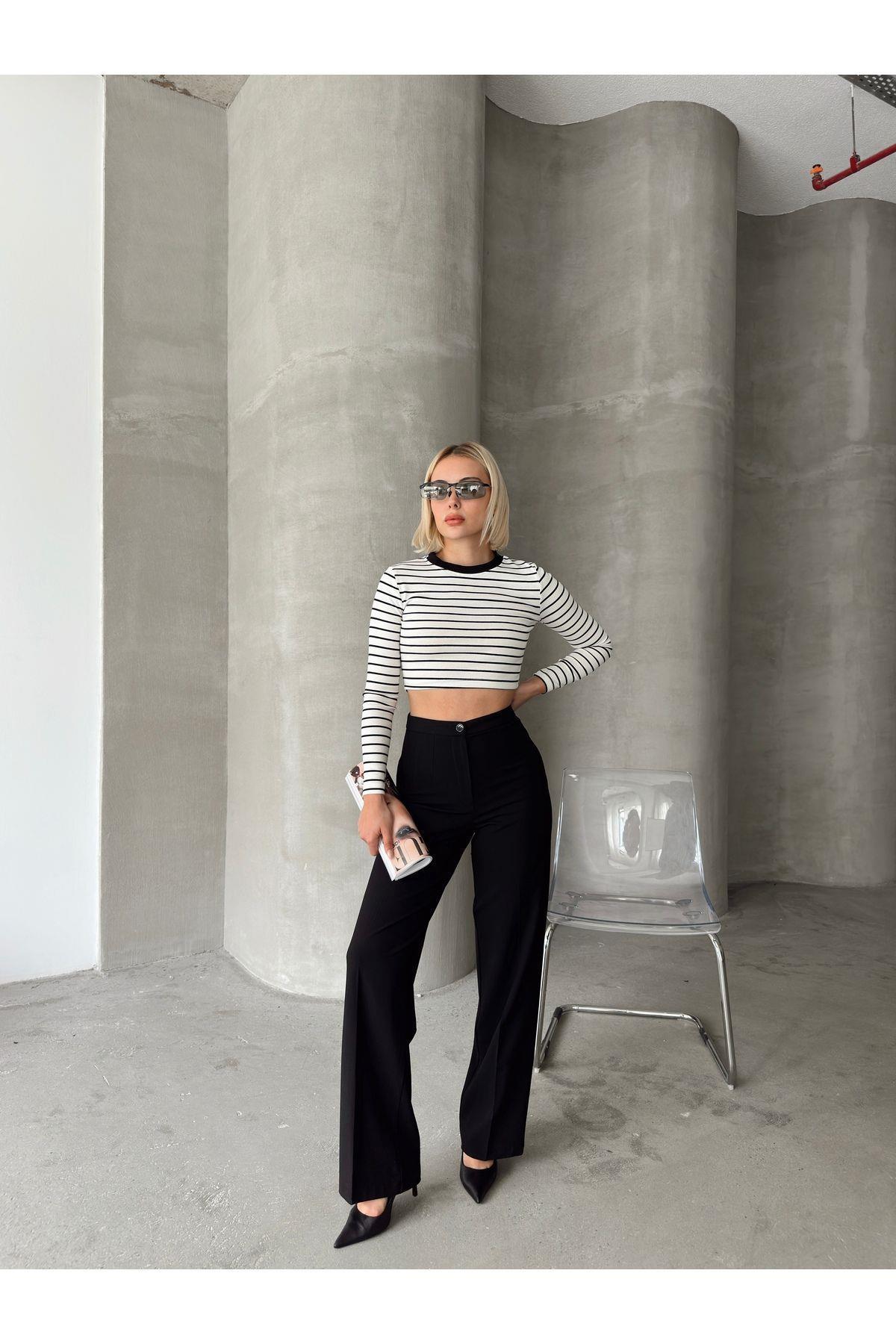 Wide Leg Poly-Viscose Trousers