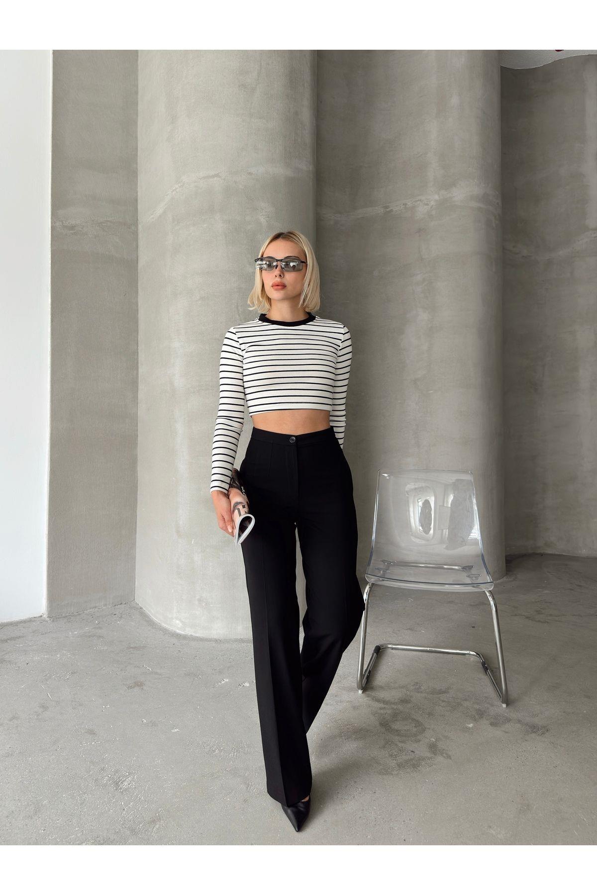 Wide Leg Poly-Viscose Trousers