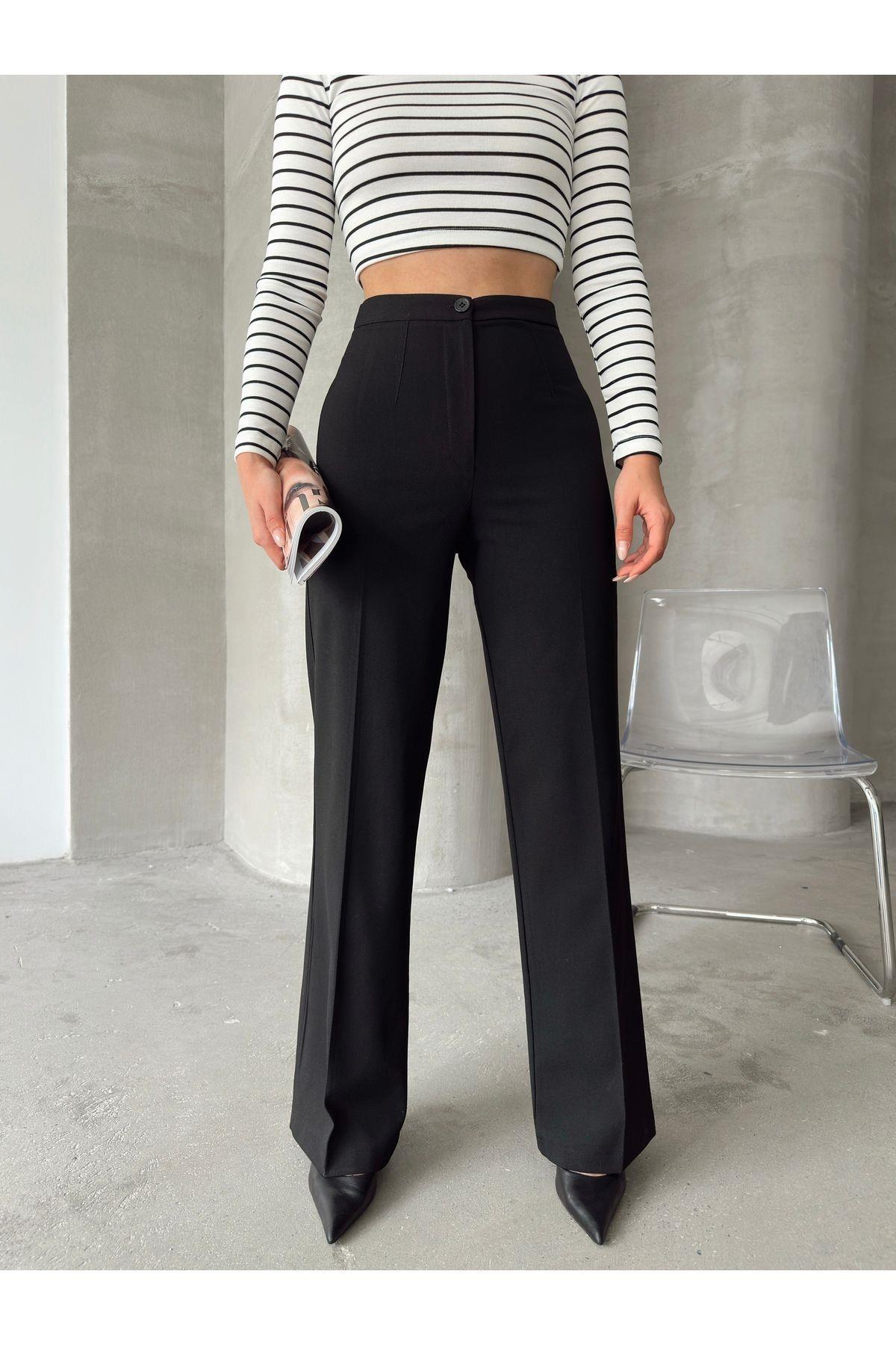 Wide Leg Poly-Viscose Trousers
