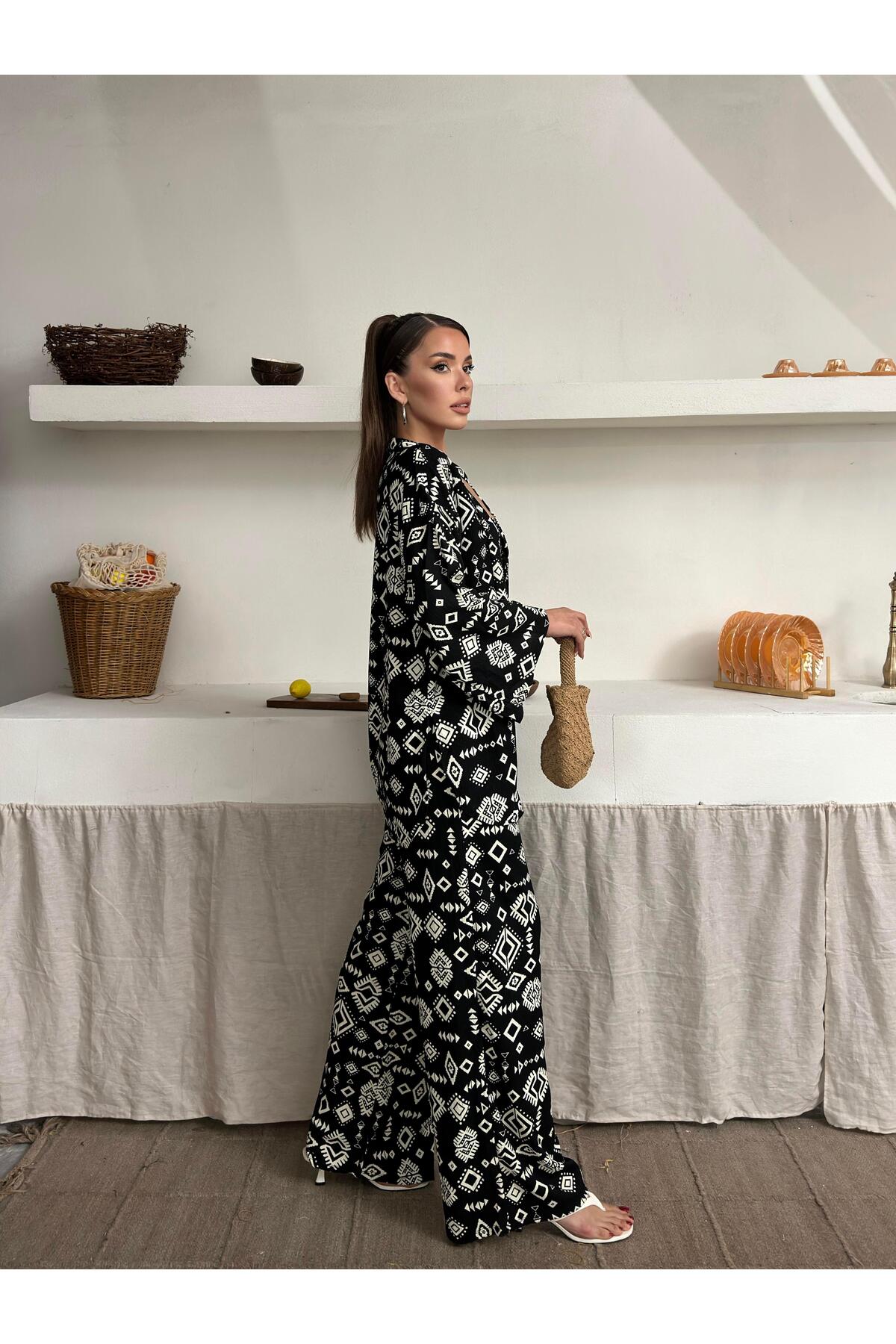 Crinkle Fabric Kimono Three-Piece Set