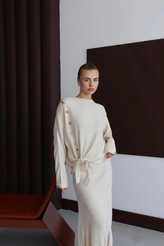 Button Detail Knit Skirt Set