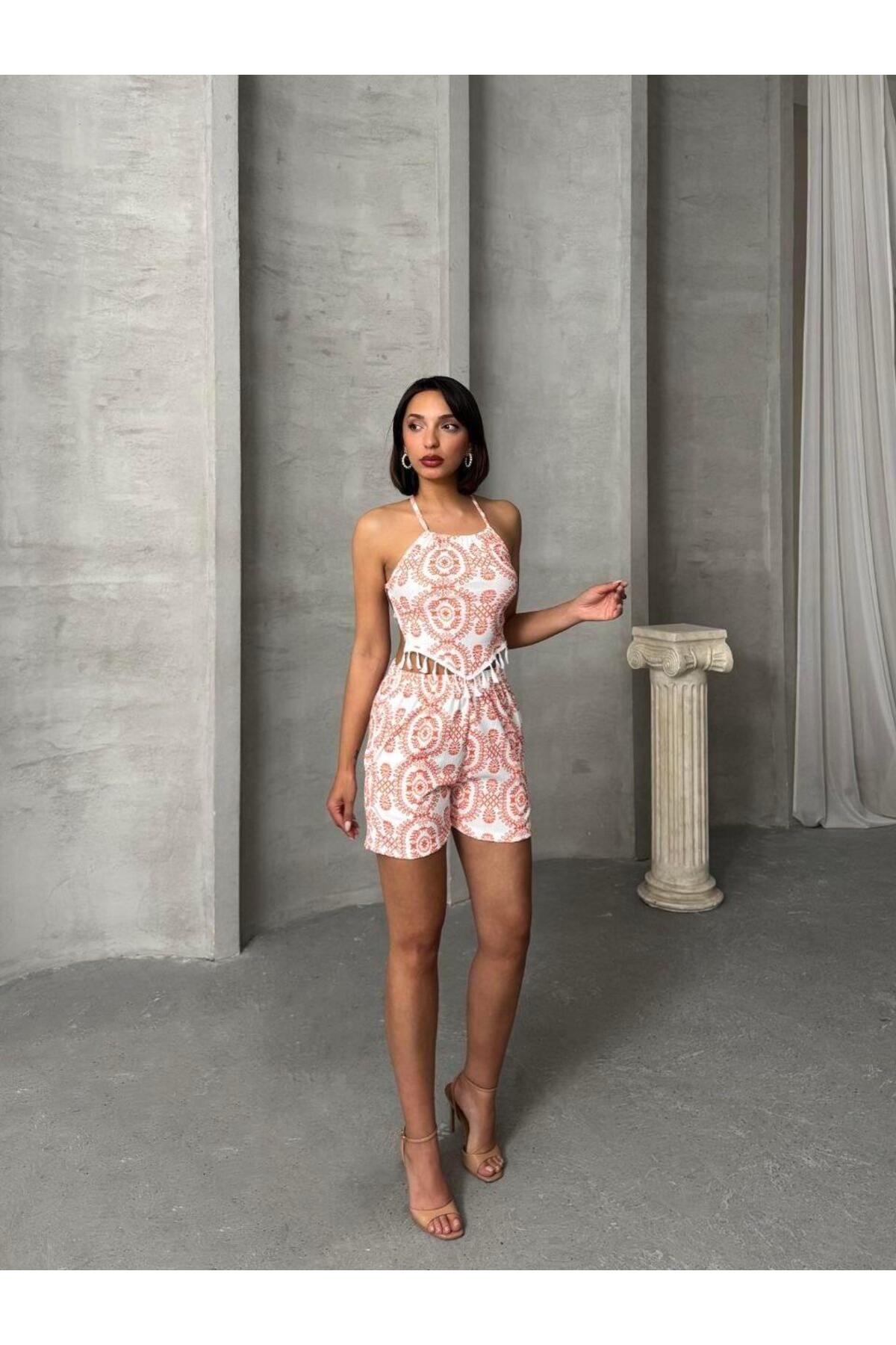 Ethnic Print Fringed Summer Shorts Set