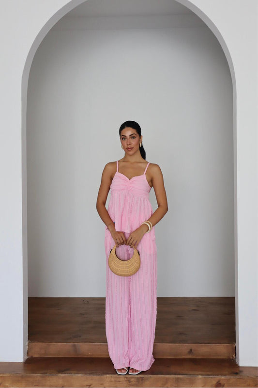 Ribbed Textured Strappy Top & Pants Set