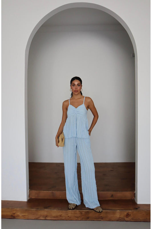 Ribbed Textured Strappy Top & Pants Set