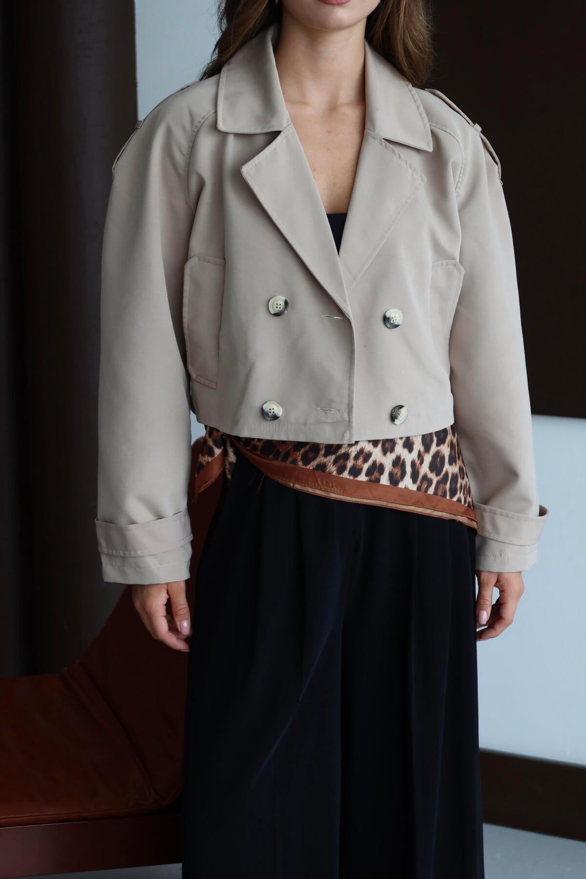 Short Double-Breasted Crop Trench Coat