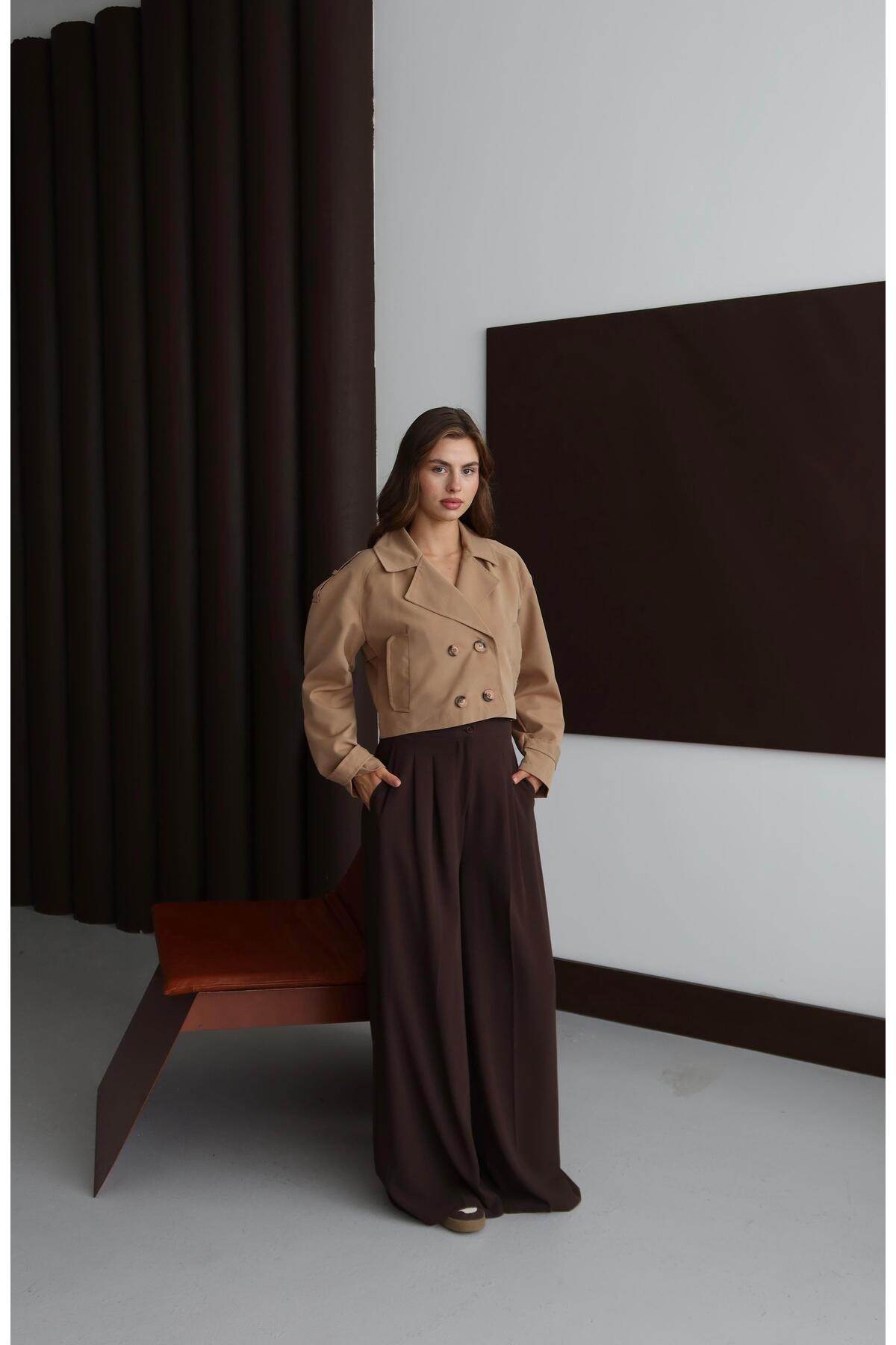 Short Double-Breasted Crop Trench Coat