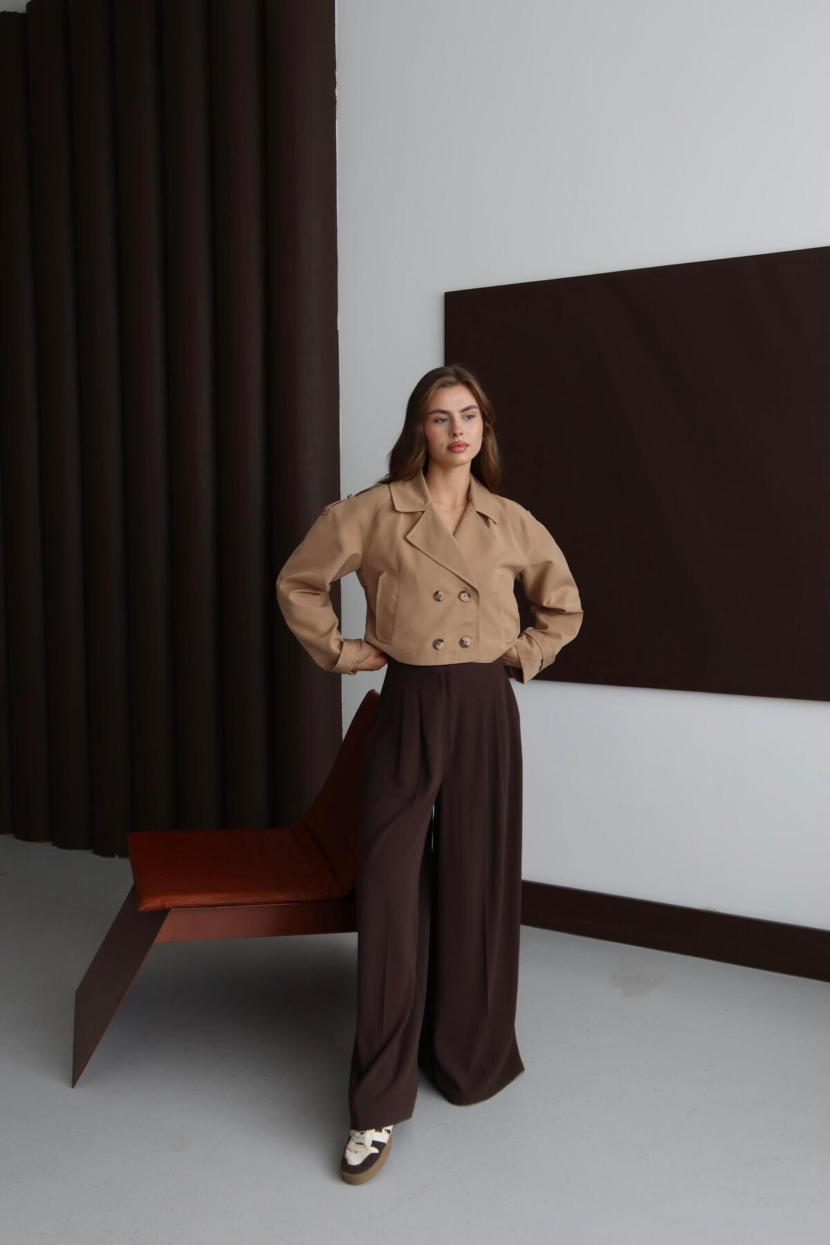 Short Double-Breasted Crop Trench Coat