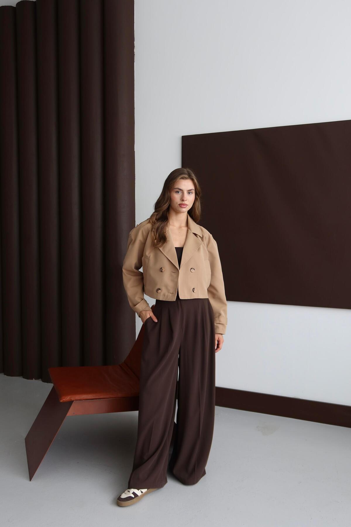 Short Double-Breasted Crop Trench Coat