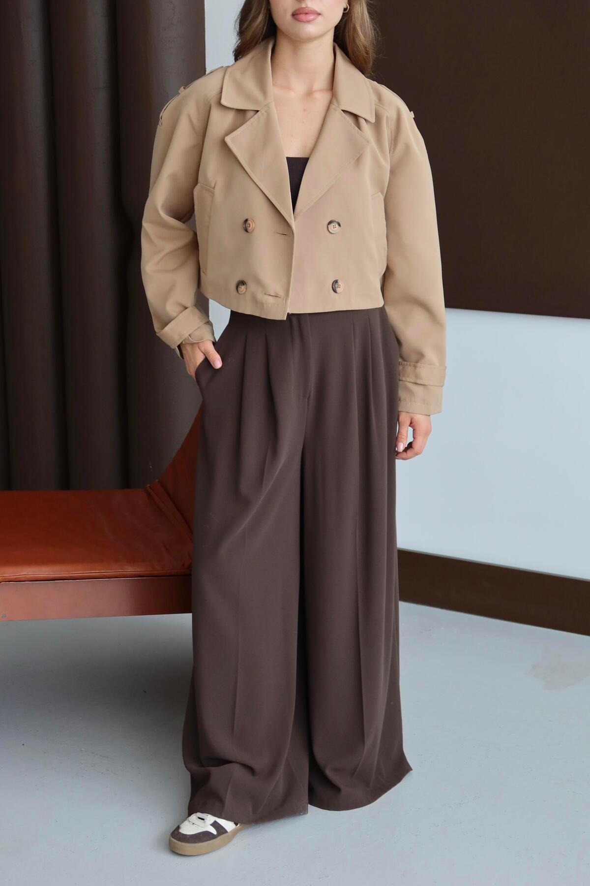 Short Double-Breasted Crop Trench Coat