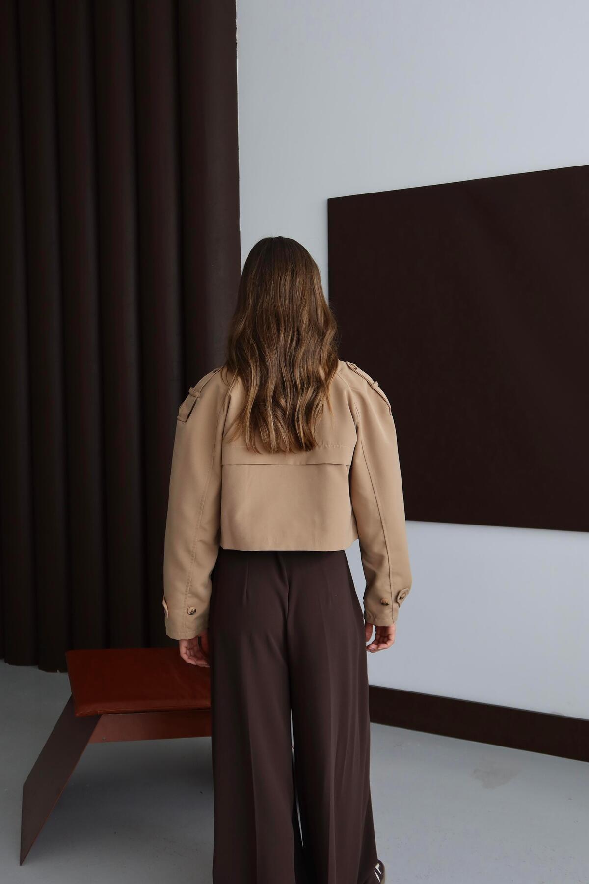 Short Double-Breasted Crop Trench Coat