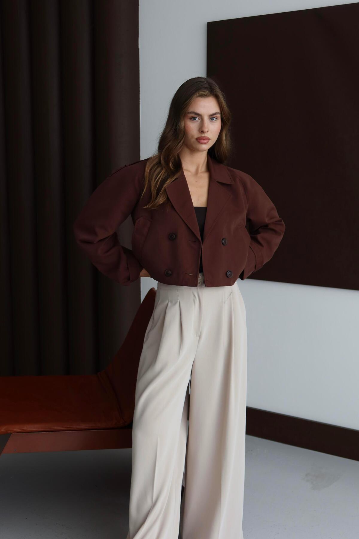 Short Double-Breasted Crop Trench Coat