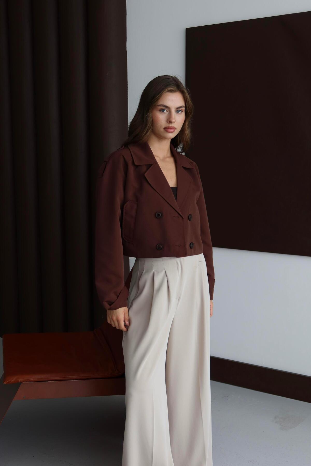 Short Double-Breasted Crop Trench Coat