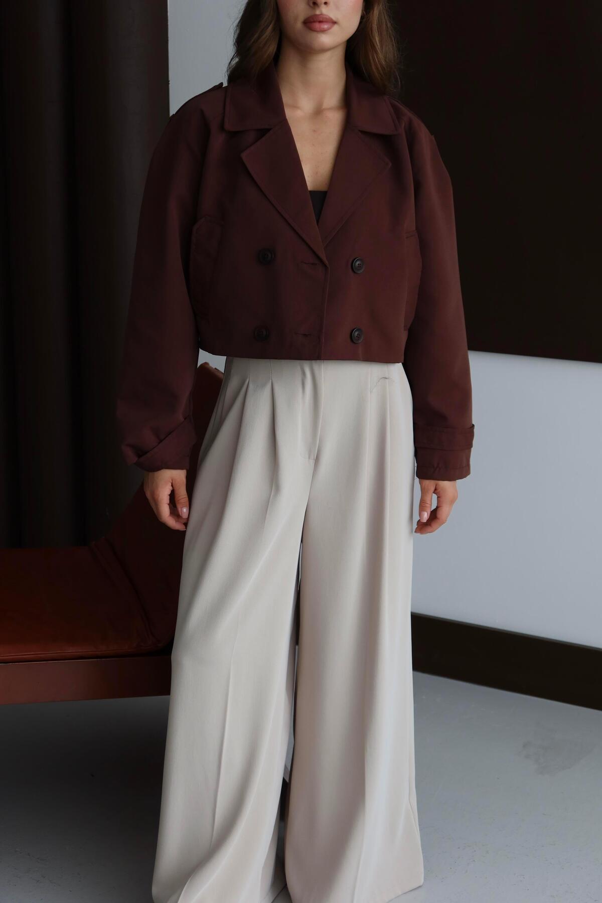 Short Double-Breasted Crop Trench Coat