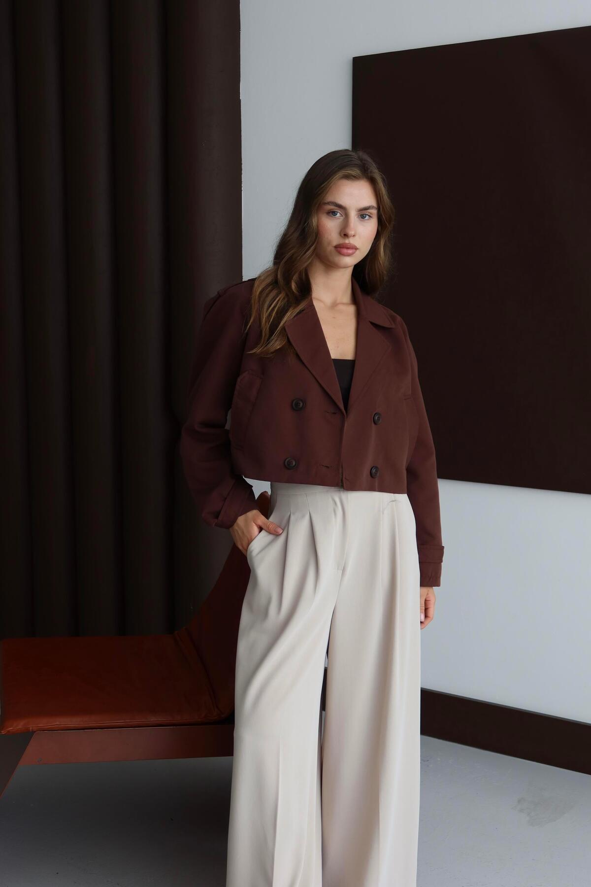 Short Double-Breasted Crop Trench Coat