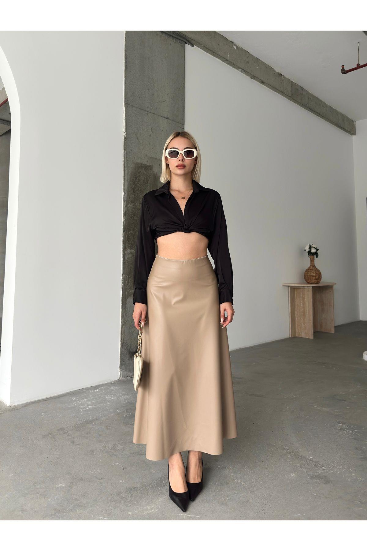 Flared Leather Maxi Skirt