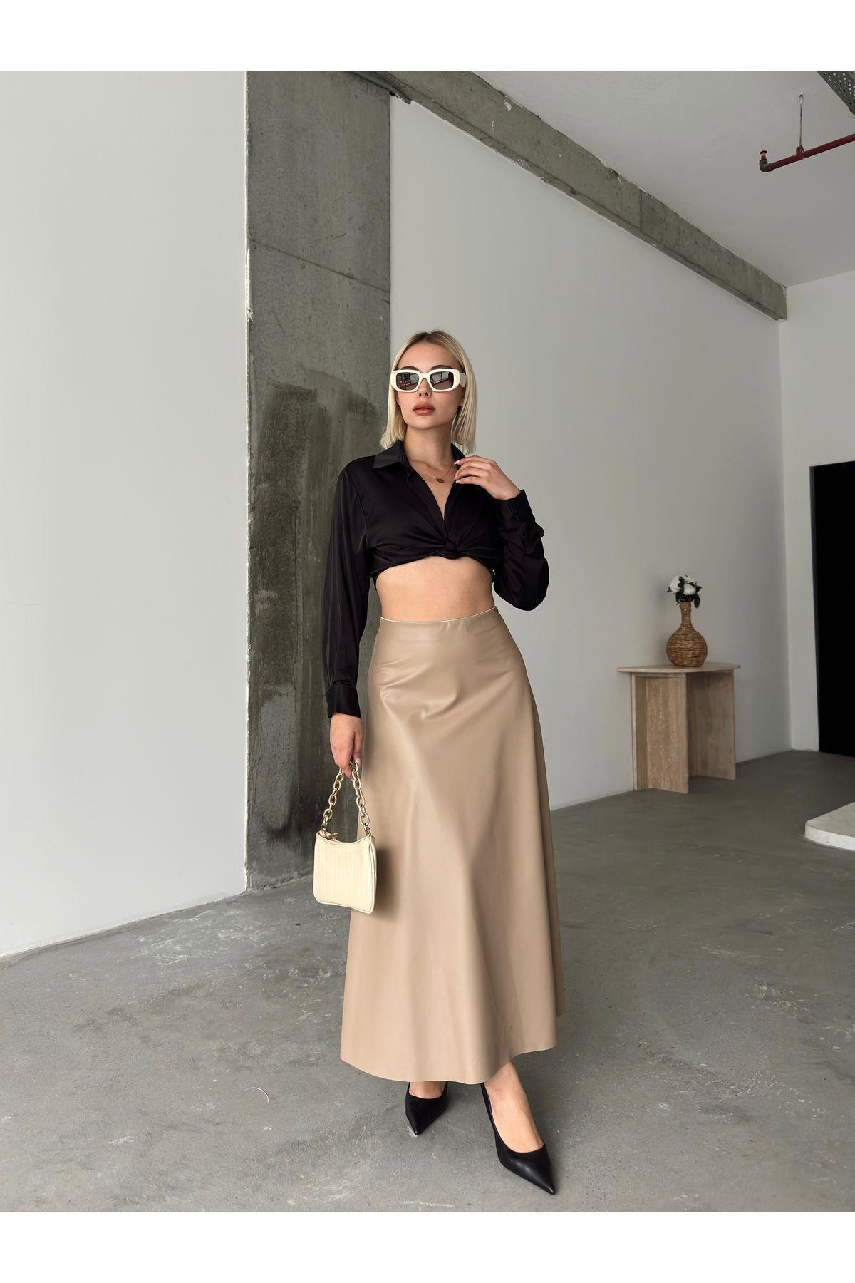 Flared Leather Maxi Skirt