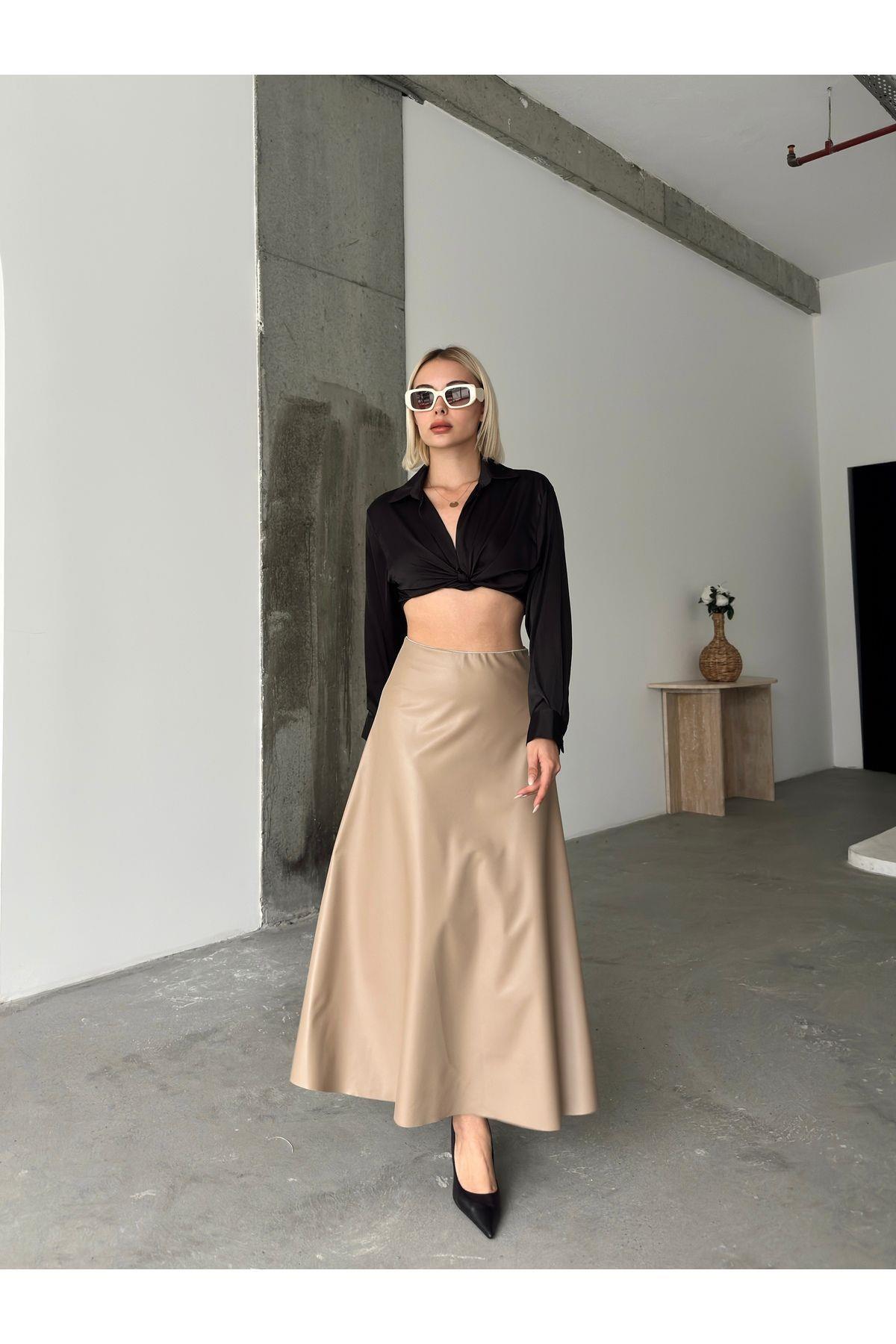 Flared Leather Maxi Skirt