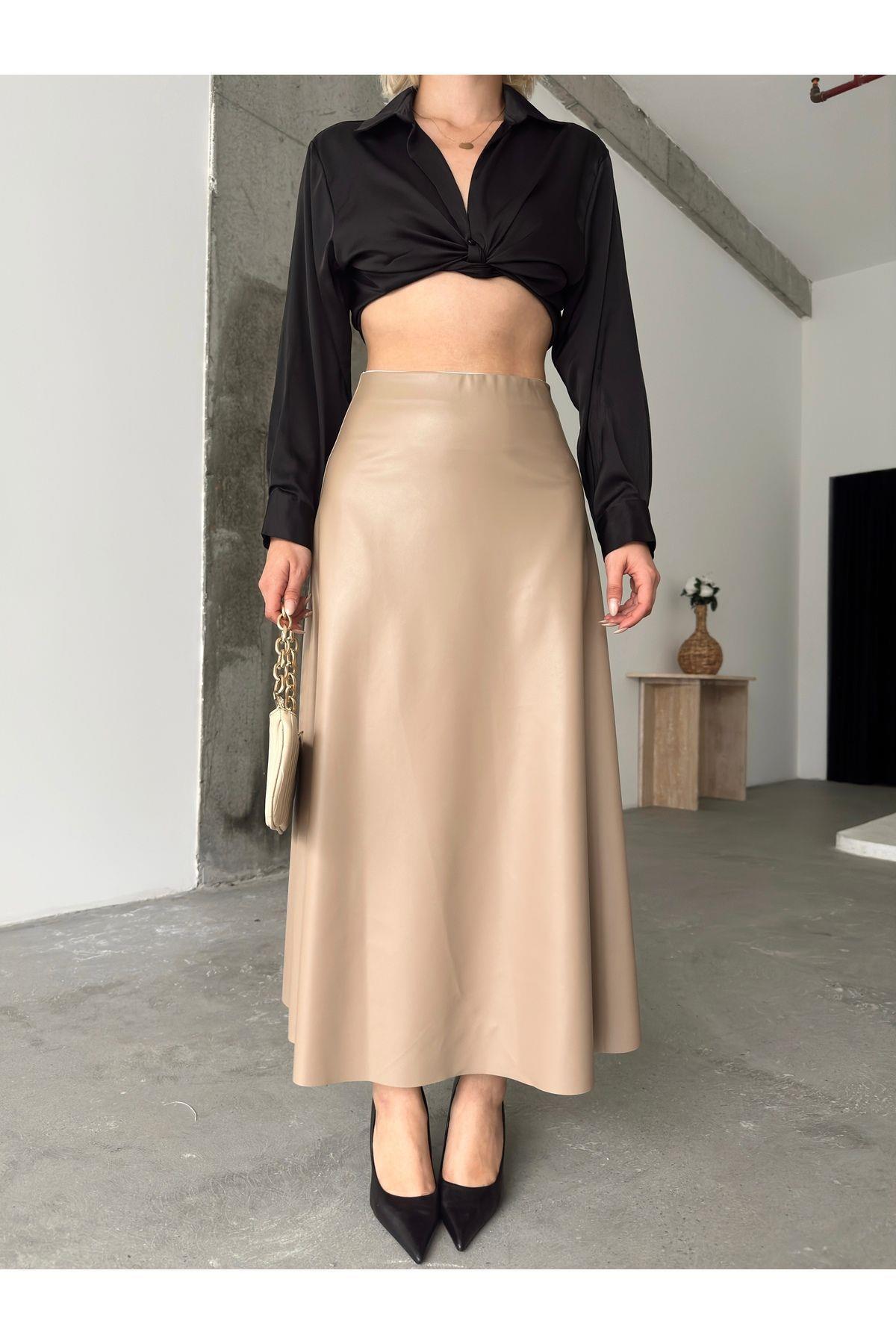 Flared Leather Maxi Skirt