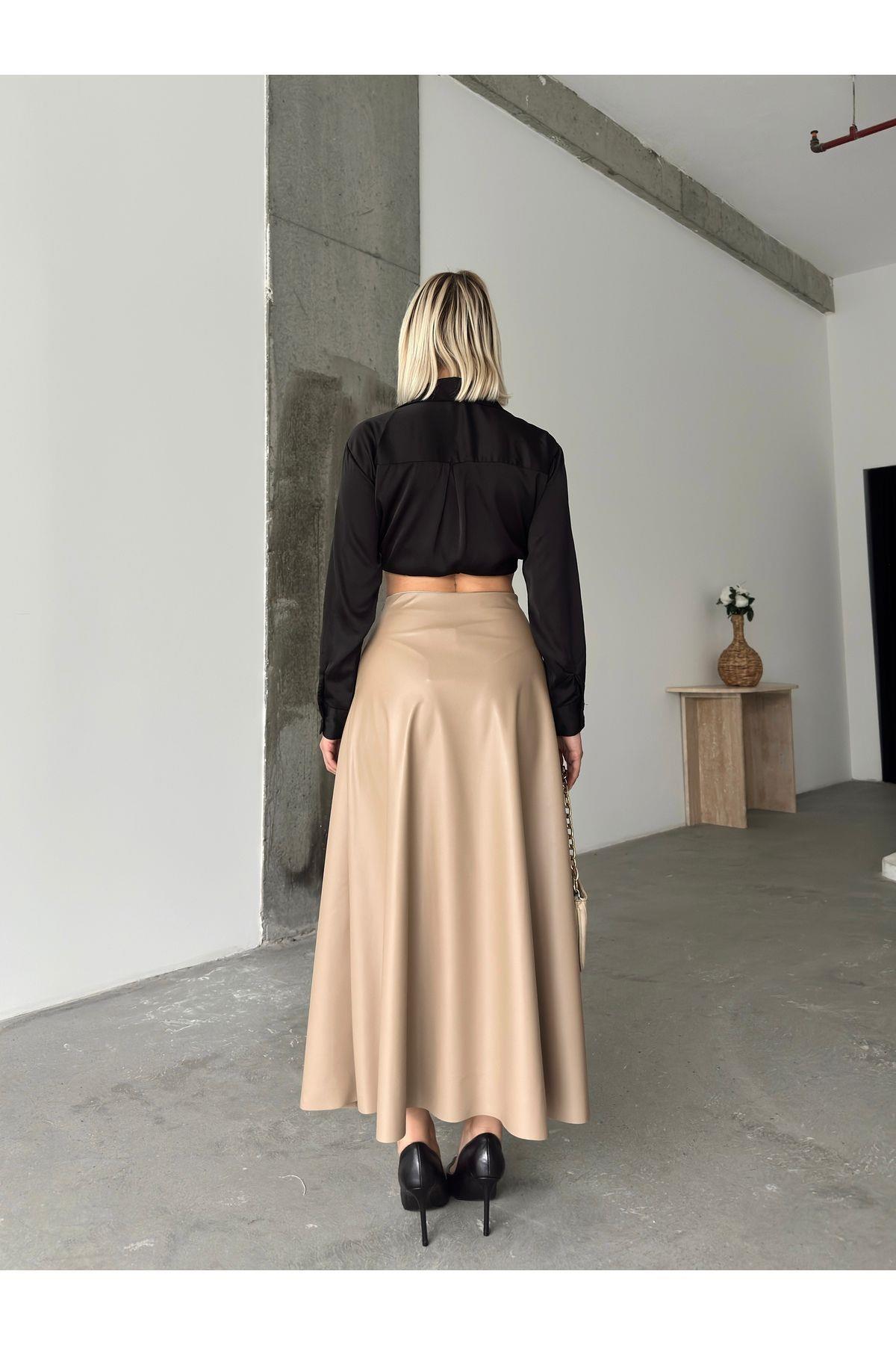 Flared Leather Maxi Skirt